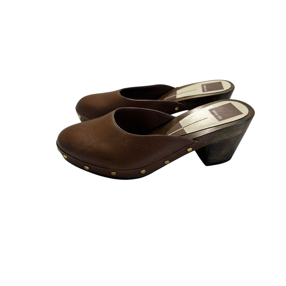 Dolce Vita Clogs Women 7.5 Brown NWOB Leather Studded Wood Heel Mules
